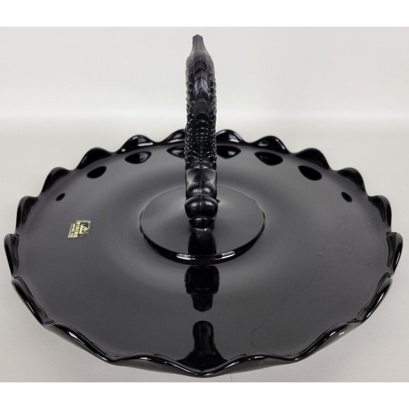 Vintage Viking Glass Black Amethyst Dolphin‎ Fish Serving Tray Platter 11" - Picture 8 of 11